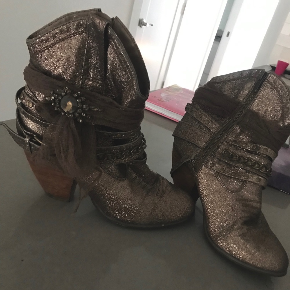 Buckle Boots, brown glitter